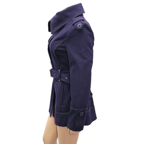 Y2K M60 Miss Sixty Purple Belted Wool Blend 3/4 Trench Coat Jacket L - Picture 3 of 5